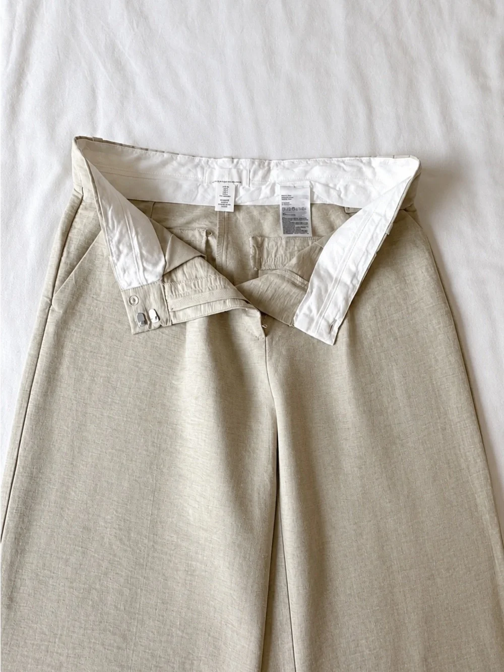 H&M Linen Blend Beige Wide Leg Pleated Trousers US 4